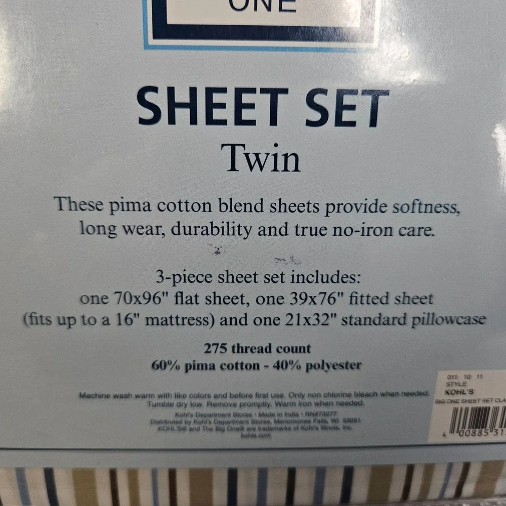 Striped Twin Sheet Set and Pillowcase Easy Care Super Soft Boys Girls Blue New